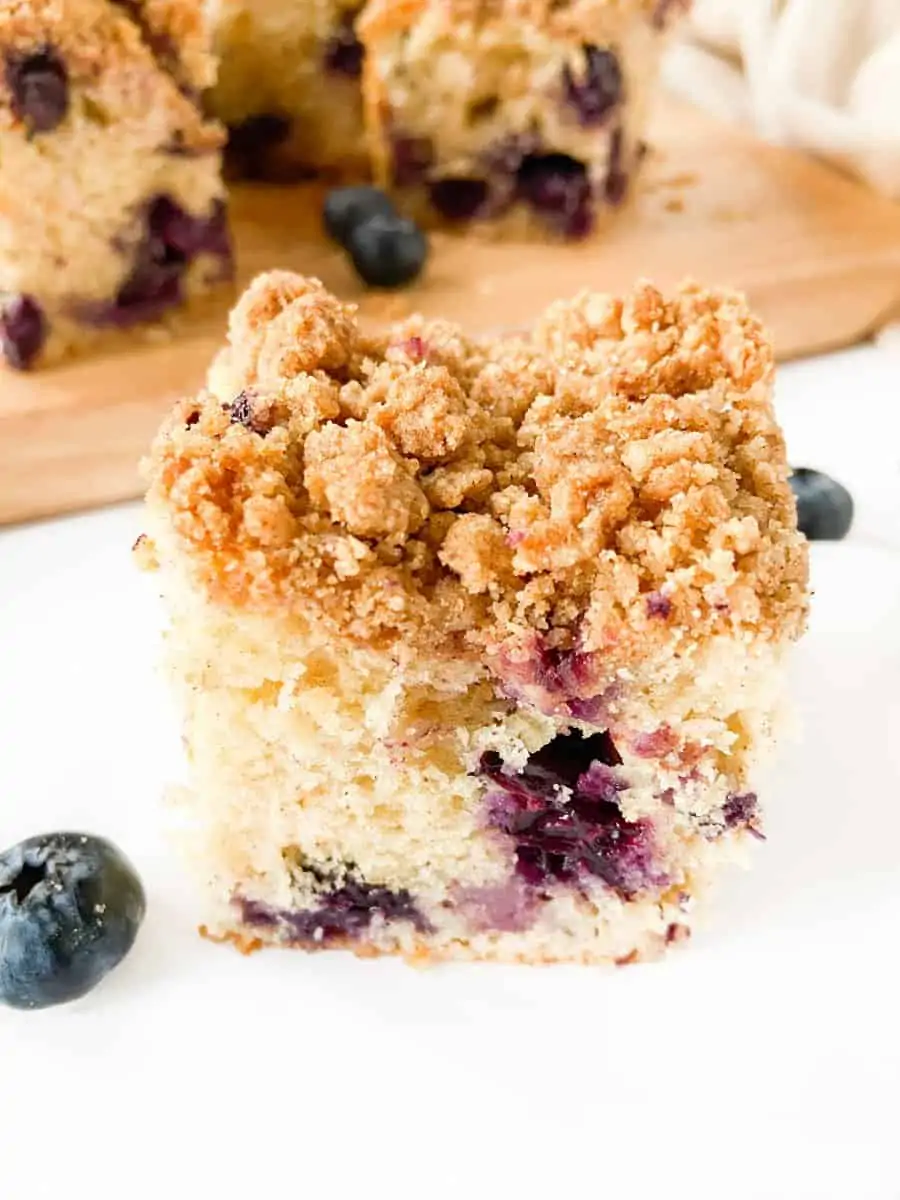 a slice of blueberry crumb cake