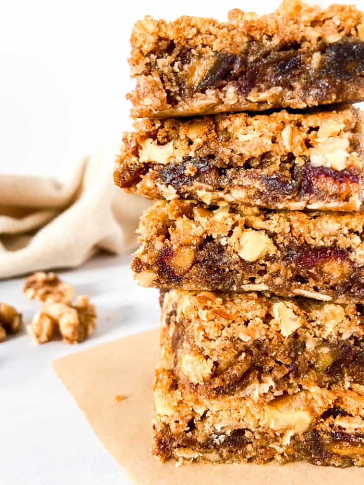 A stack of date and walnut bars.