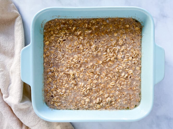 A pan of unbaked oatmeal.