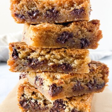 A stack of chocolate chip cookie bars.