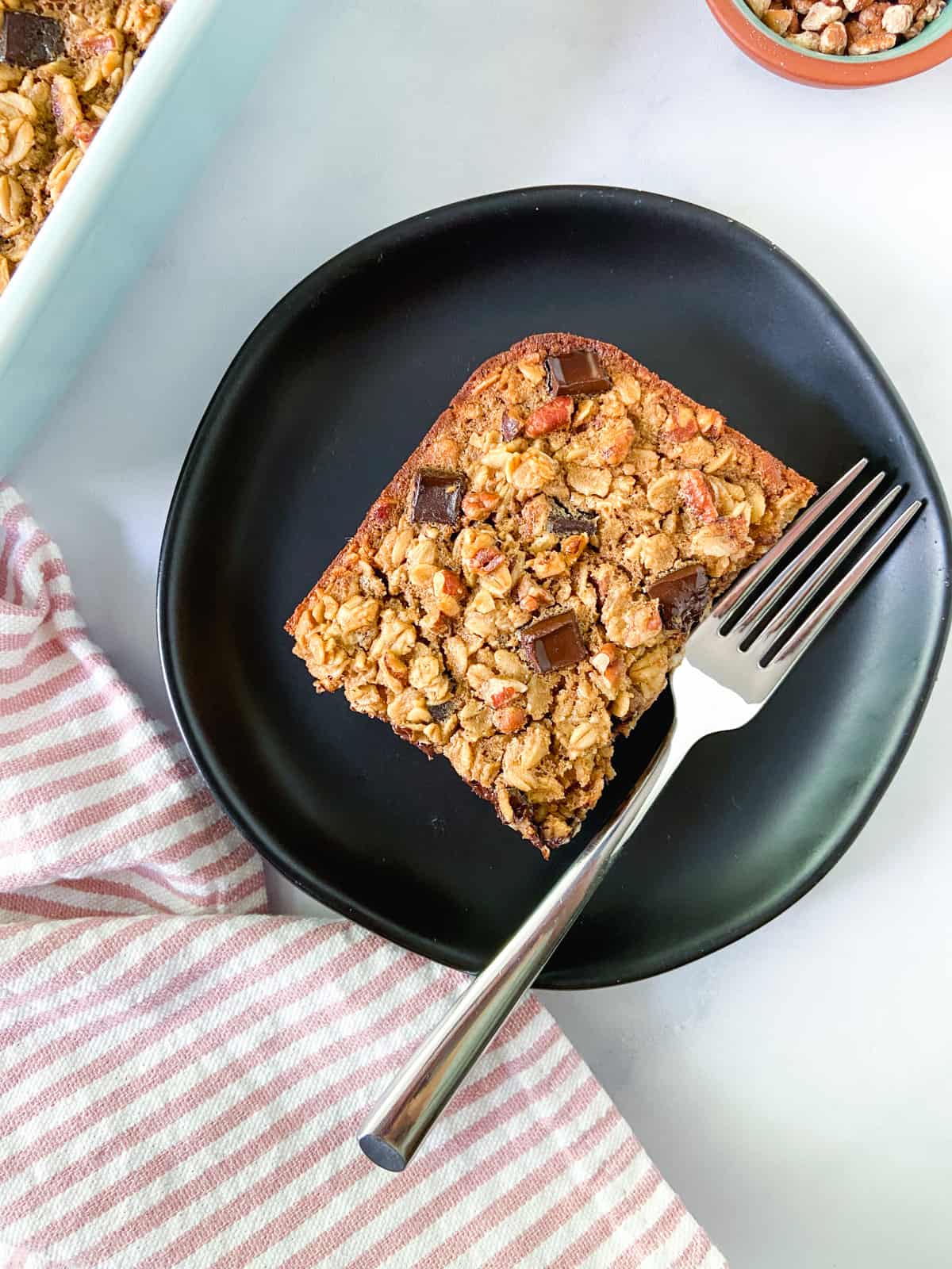A slice of protein baked oatmeal.
