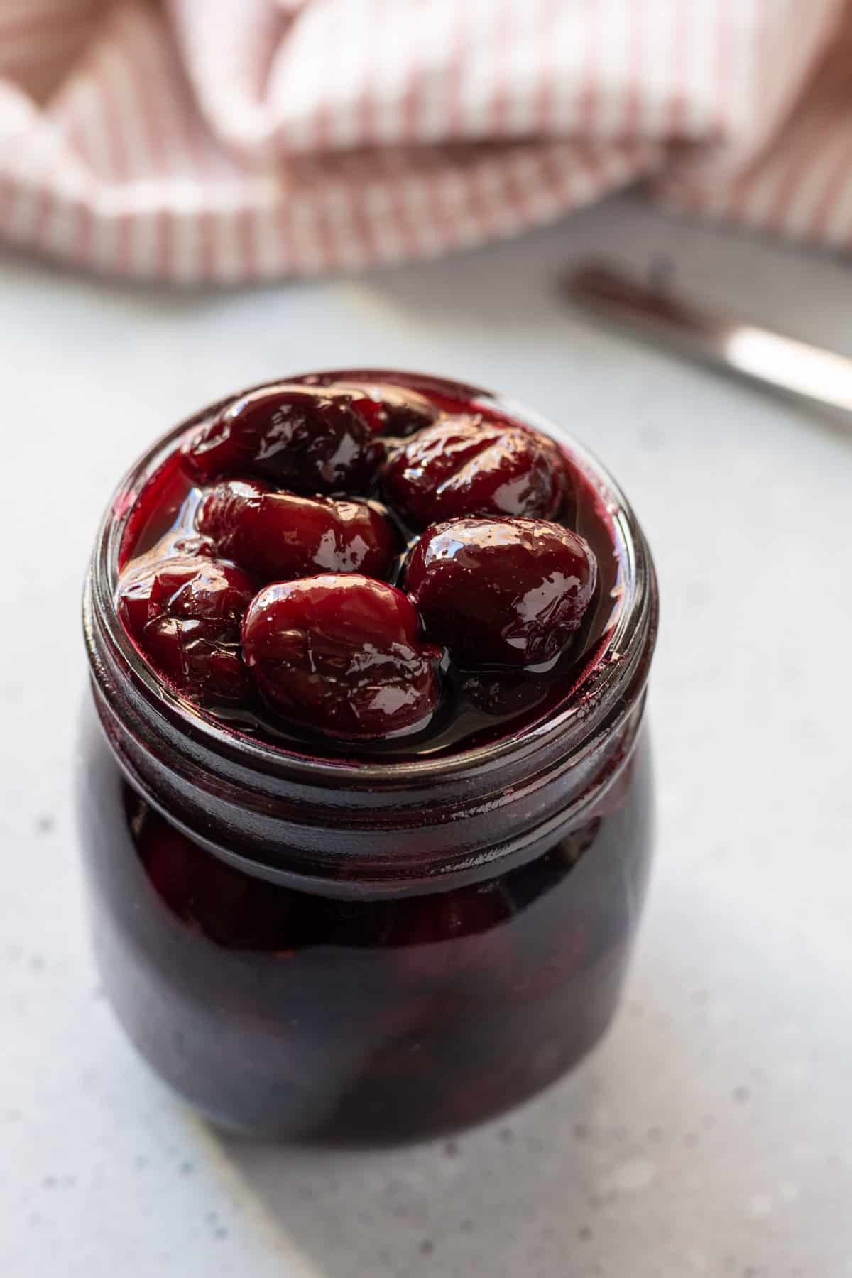 A jar of cherry compote.