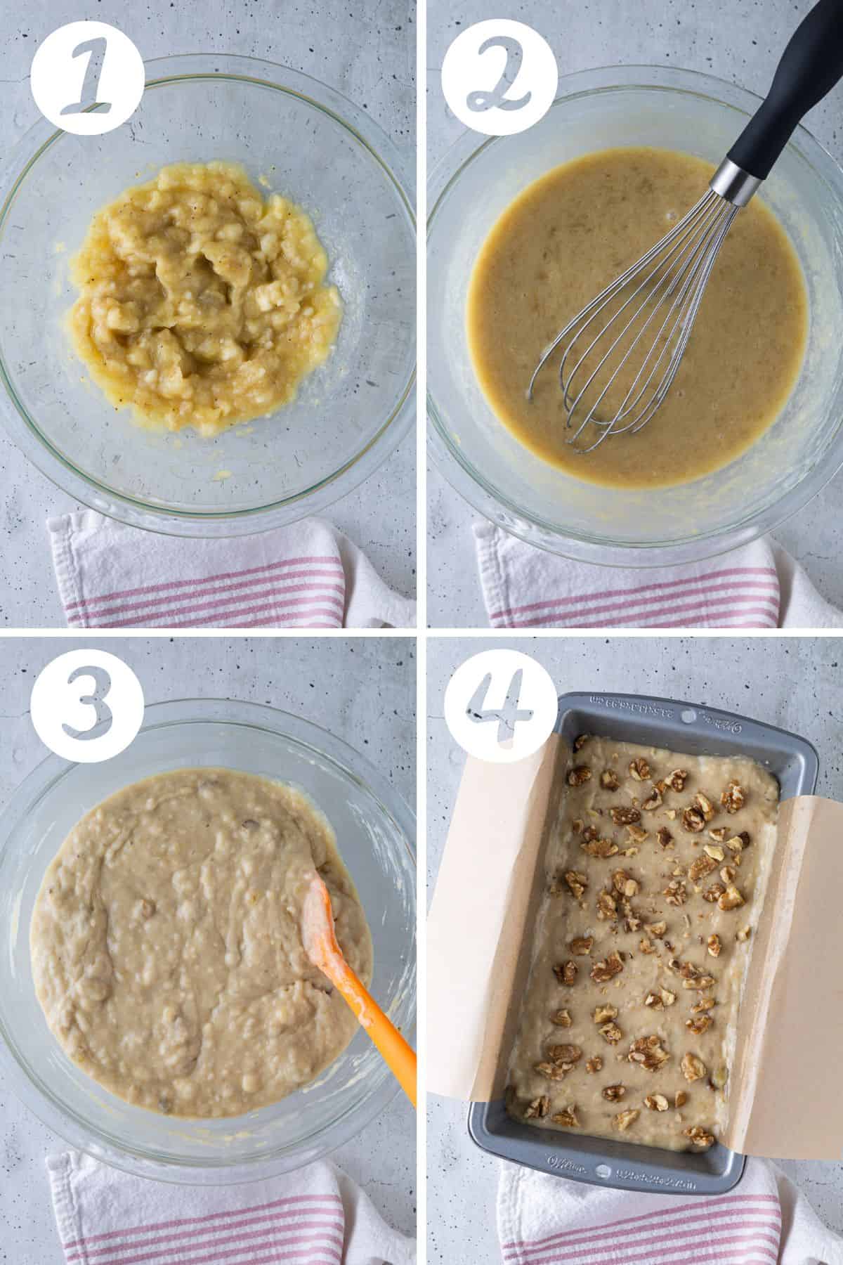 Step-by-step instructions for making banana bread.