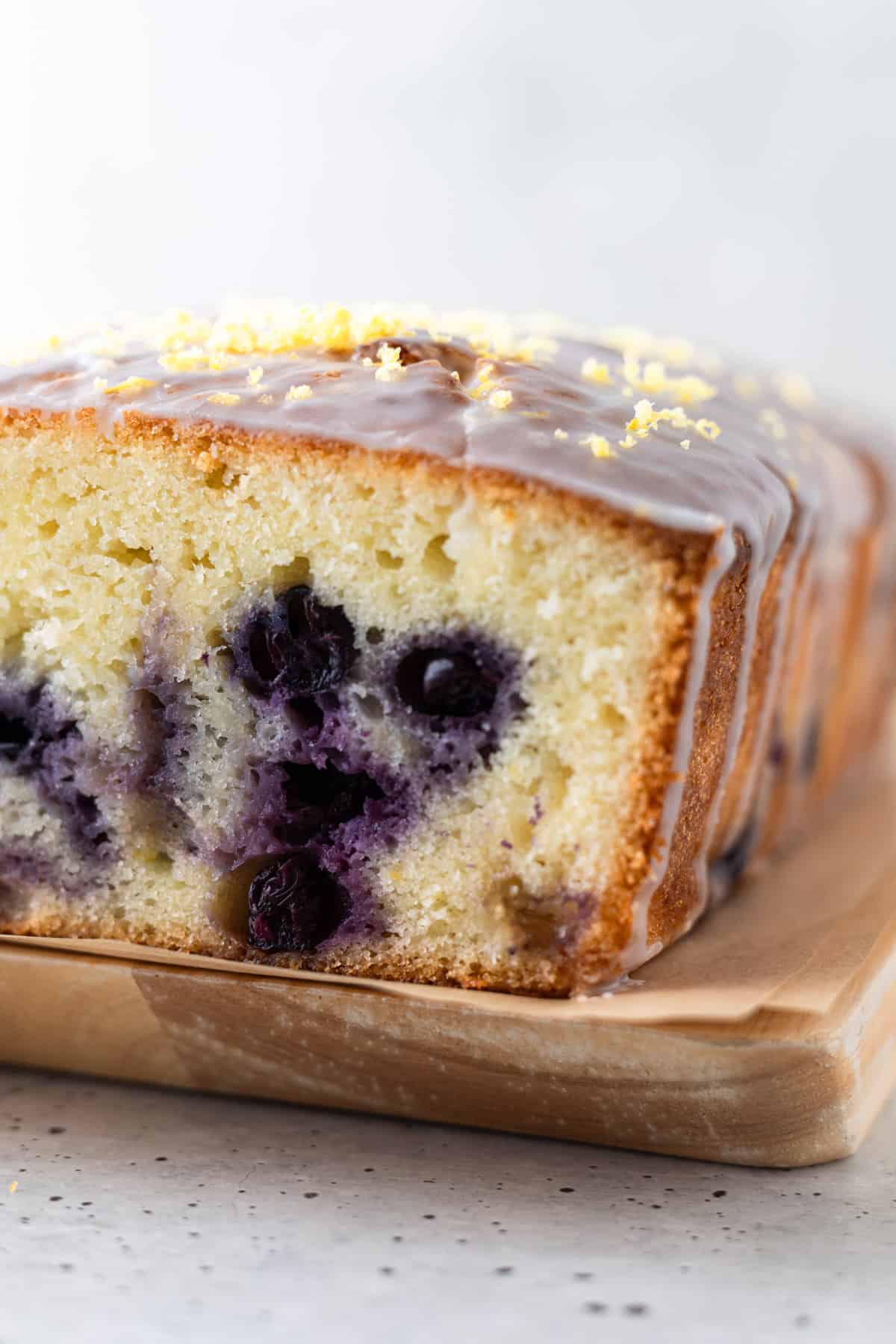 Blueberry pound cake with lemon glaze.